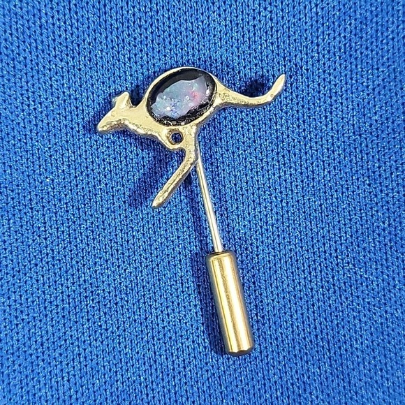 Estate Jewelry - Vtg Kangaroo Stick Pin Australian Opal‎ Chip Souvenir Brooch Gold Tone Jumping